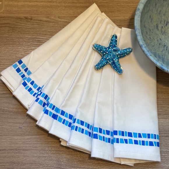 Sea glass mosaic Napkins (8) made in India NWOT - Picture 10 of 13